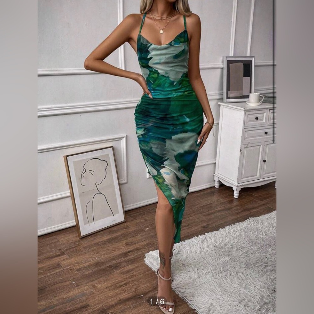 Shein Rafferiza Asymmetrical Mesh Midi Dress